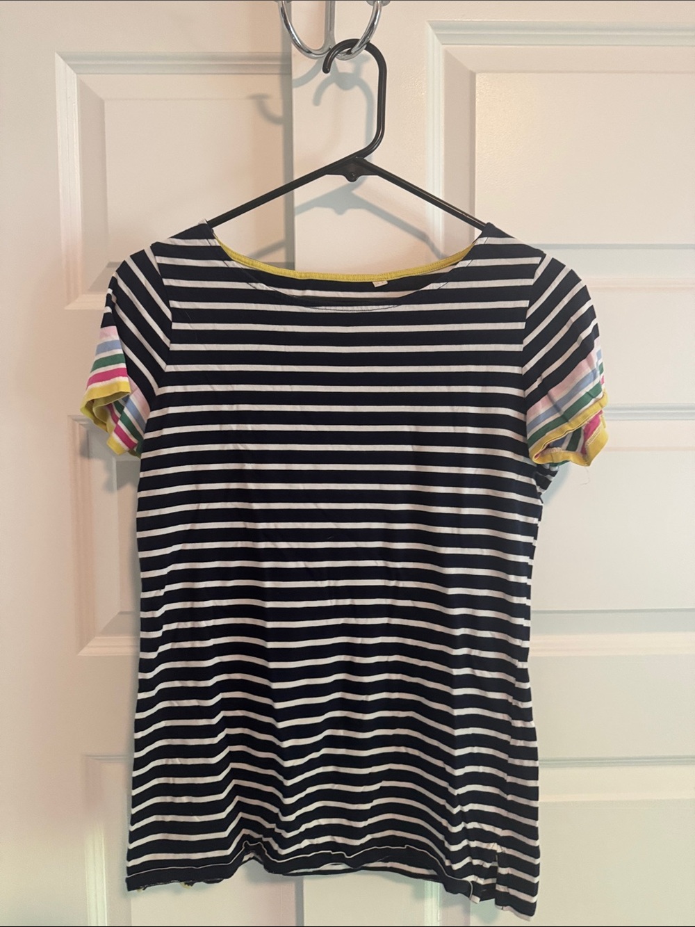 Boden navy and White Striped Tee with Color-Block Sleeves